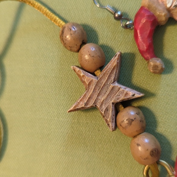 Handmade Vintage Santa Jewelry Set - Wood & Clay on Satin String - Picture 4 of 4